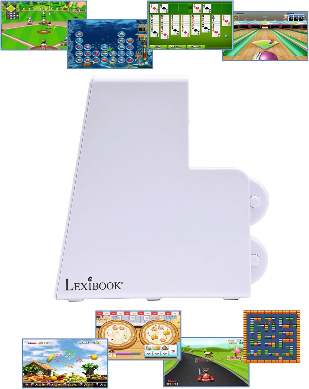 Lexibook, TV-Spielkonsole mit 2 drahtlosen Controllern, 250 Spiele, 32-Bit-Grafik, TV-Anschluss, JG7