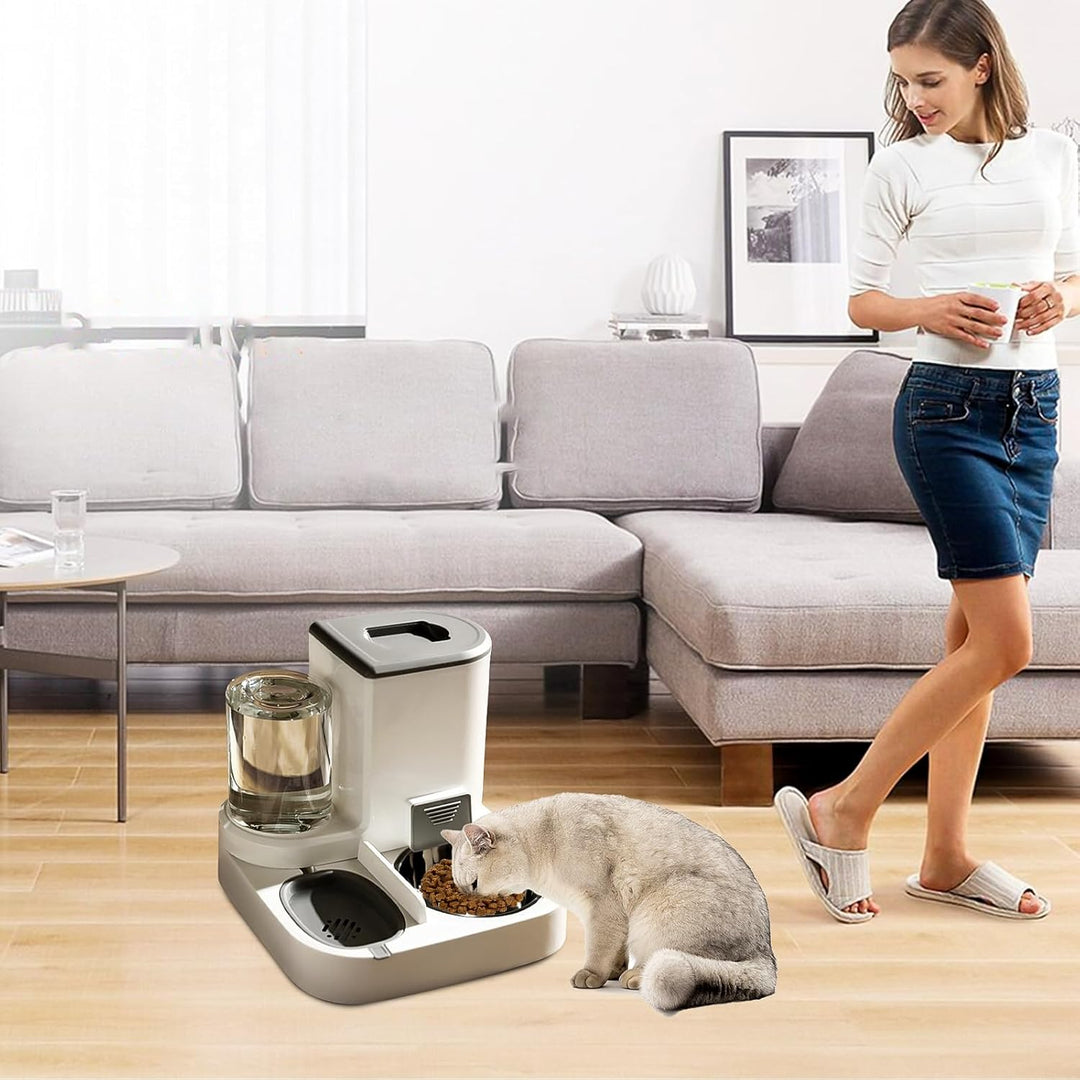 PETCUTE 2-in-1 Automatischer Futter und Wasserspender für Haustiere,Futterspender für Katzen mit gro
