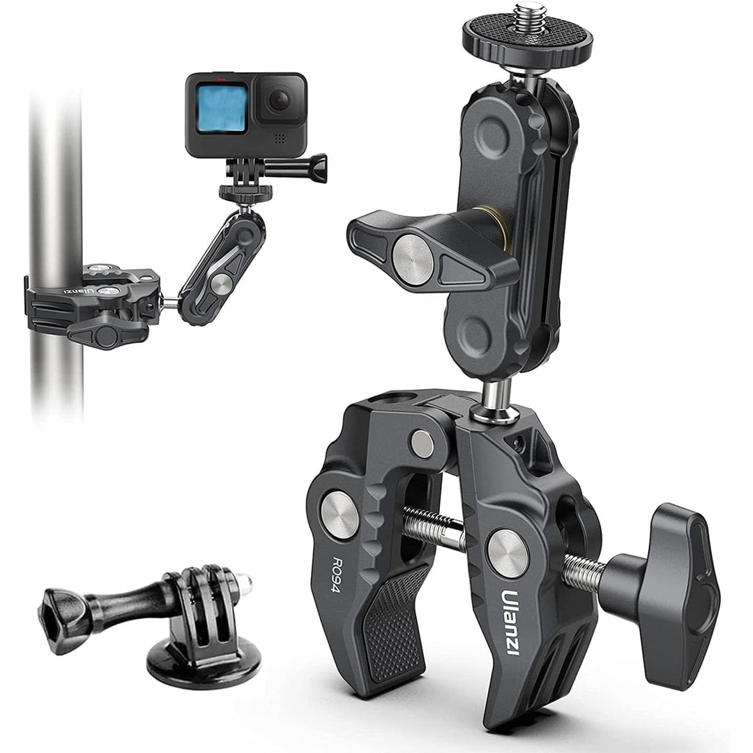 ULANZI R094 Klemmstativ Kamera, Magic Arm mit Super Clamp Crab und 360° Doppelkugelkopf mit 1/4" & 3