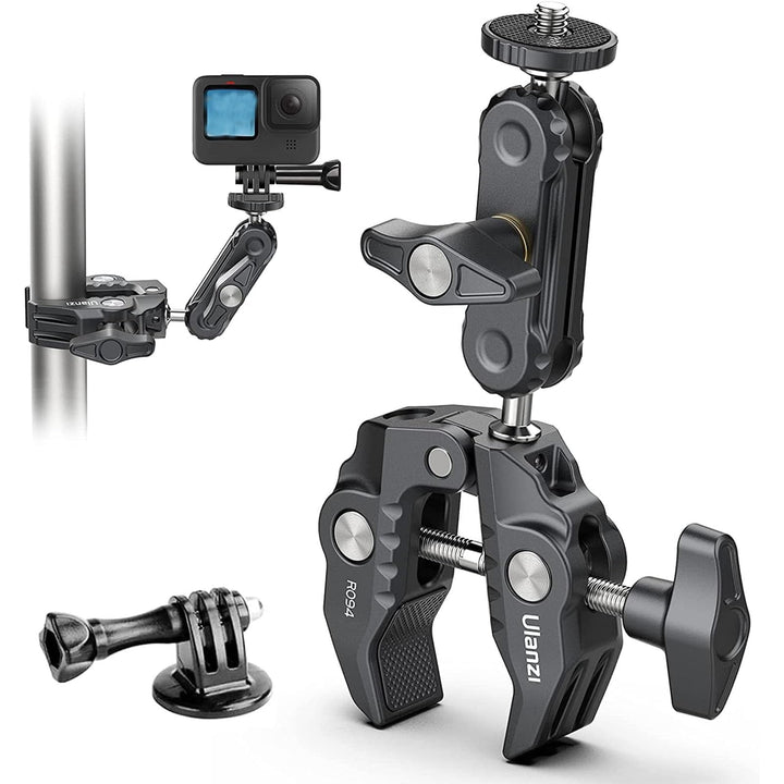 ULANZI R094 Klemmstativ Kamera, Magic Arm mit Super Clamp Crab und 360° Doppelkugelkopf mit 1/4" & 3