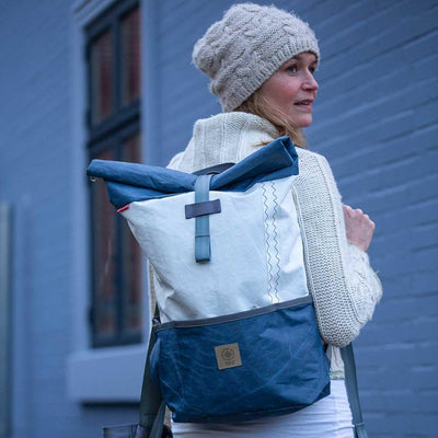 360° Grad Lotse Canvas Backpack Unisex with Blue Bar Canvas Bag Maritime Weatherproof, multicoloured