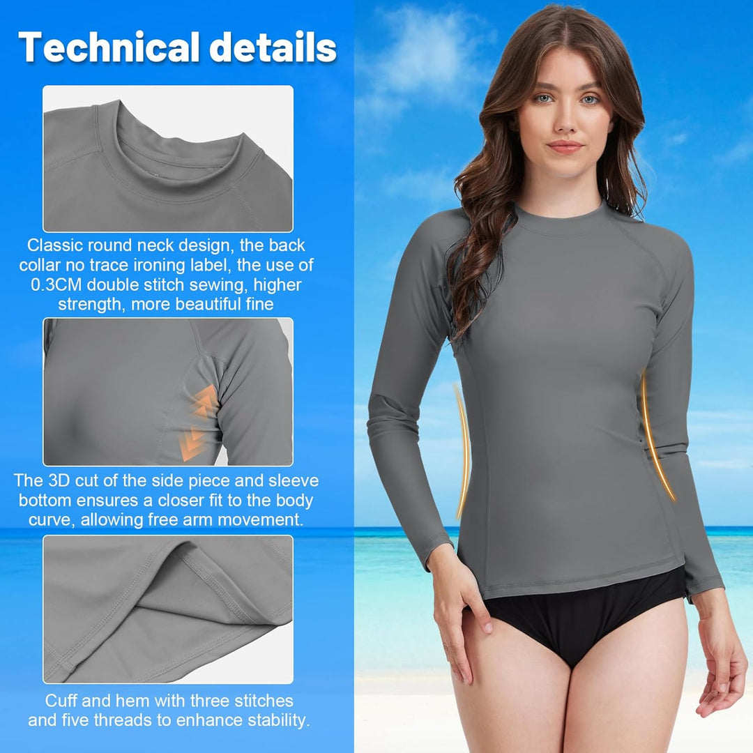 MEETWEE kurz & Langarm Damen Surf Rash Guard Sonnenschutz Badeanzug UV-Schutz Shirt UPF 50+ Kurzarm