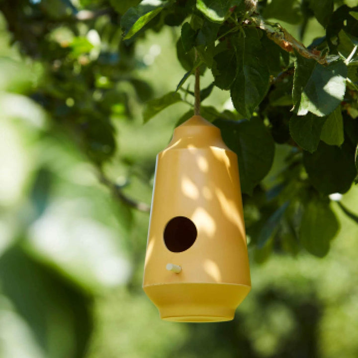 Point-Virgule Nistkästen für vögel, Vogelhaus zum aufhängen, aus Bambusfasern, Ockergelb ø 15cm H 28