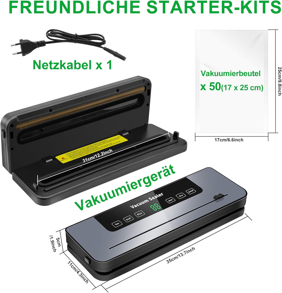 Vakuumiergerät, 7 in 1 Vakuumierer für Lebensmittel mit 50 Vakuumierbeutel, Vakuumiergerät Profi mit