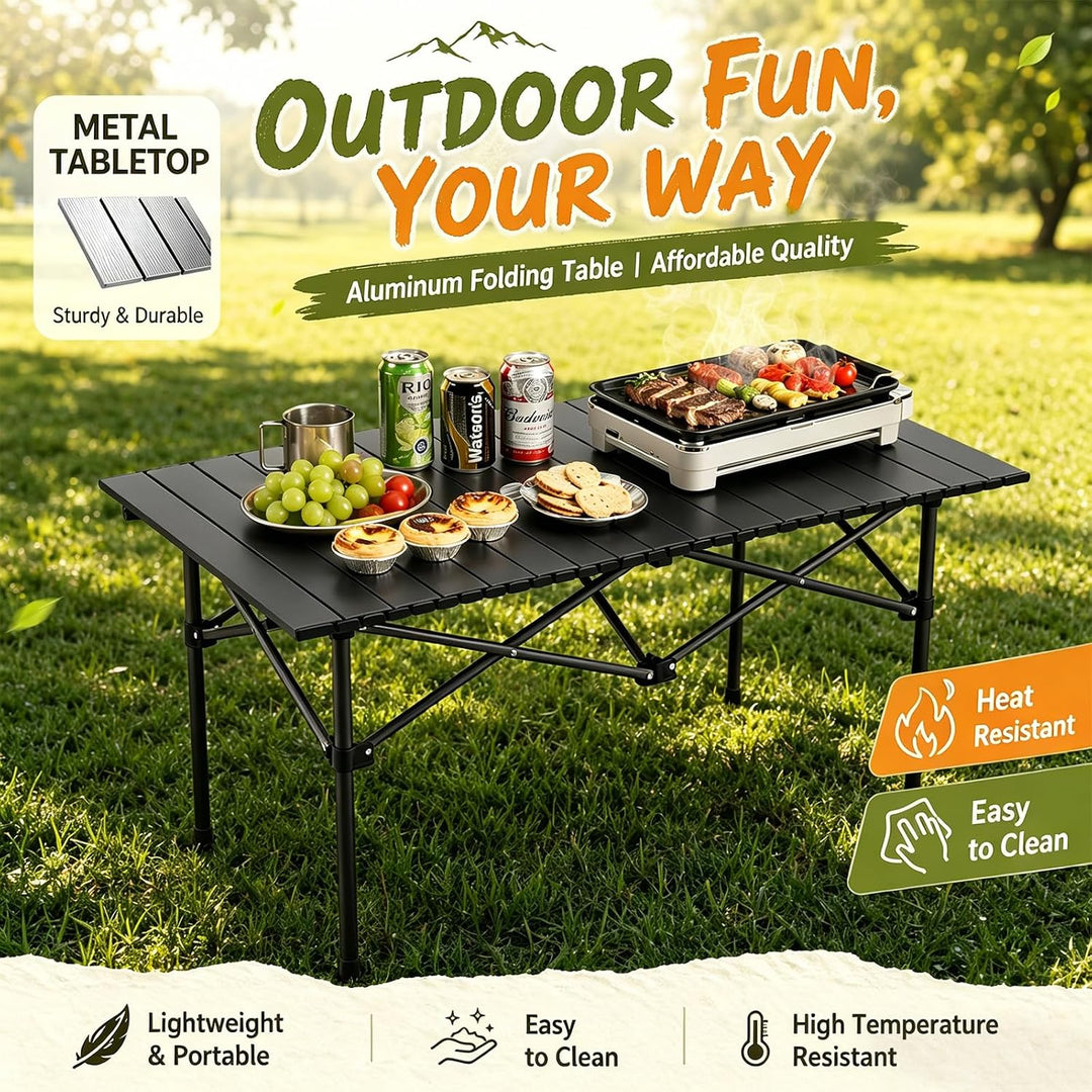 Campingtisch klappbar 96x54x55,5cm mit aufrollbarer Tischplatte aus Kohlenstoffstahl, Tragbarer Falt