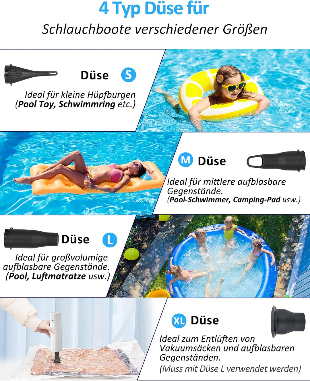 Liberrway Elektrische Luftpumpe mit Doppel-Akku (2×2000mAh) - Schnellaufblasen für Luftmatratzen, Po