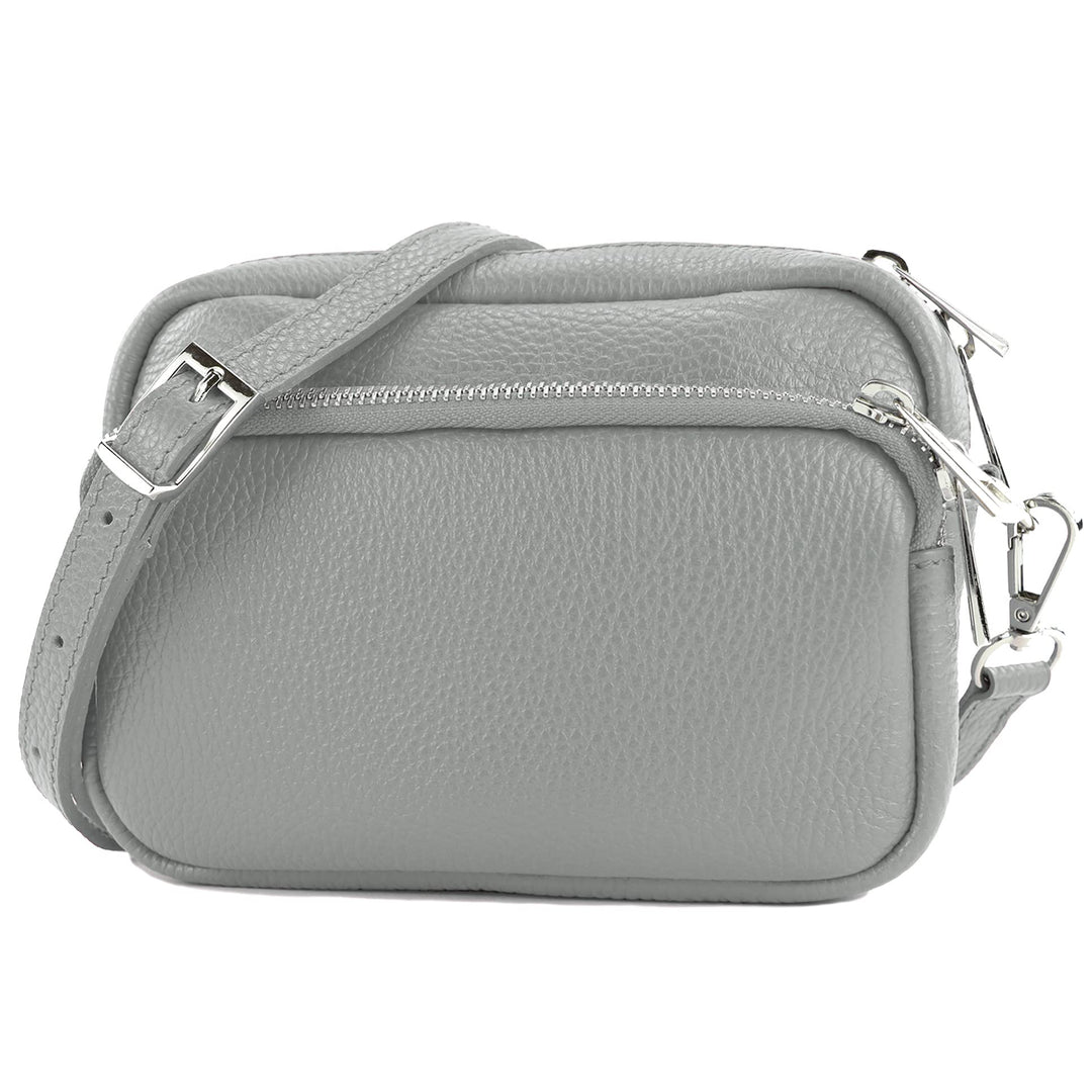 modamoda de - T231 - ital. Umhängetasche Klein Small aus Leder Telegrau, Telegrau