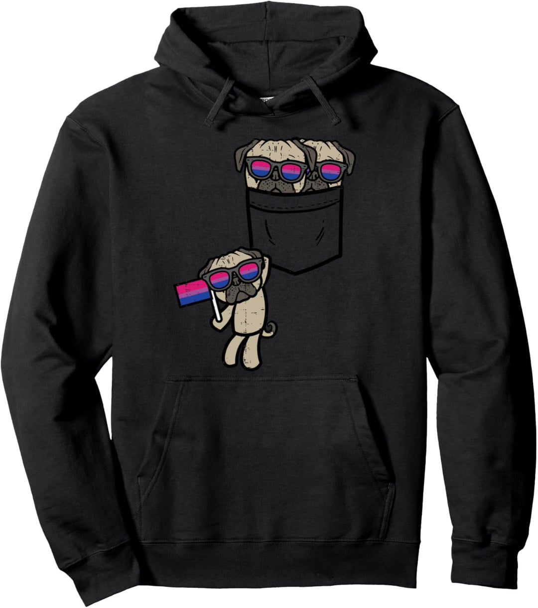 Pugs In Pocket Dogs LGBTQ Bisexual Flag Gay Pride Ally Bi Pullover Hoodie