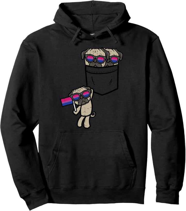 Pugs In Pocket Dogs LGBTQ Bisexual Flag Gay Pride Ally Bi Pullover Hoodie