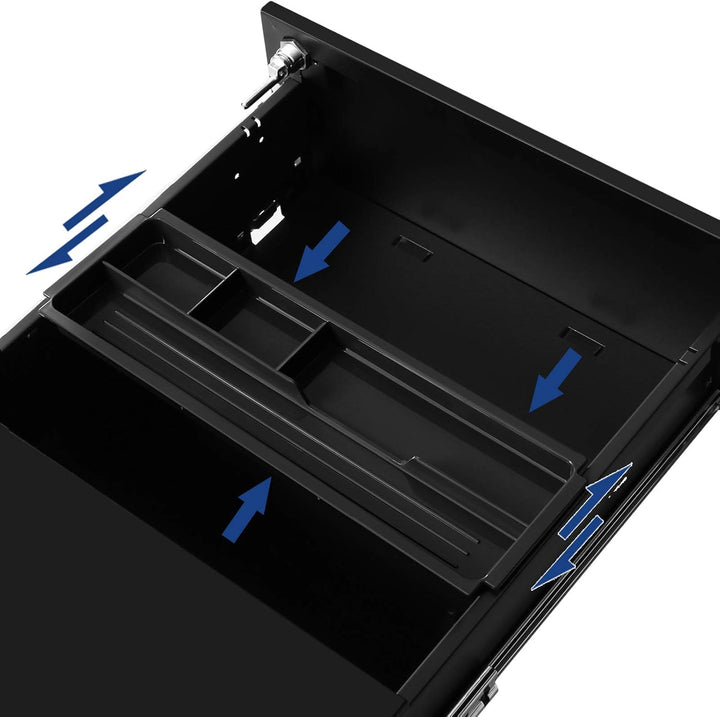 SONGMICS Rollcontainer, Metallschrank, mobiler Aktenschrank, Druckertisch, abschliessbar, 3 Schublad