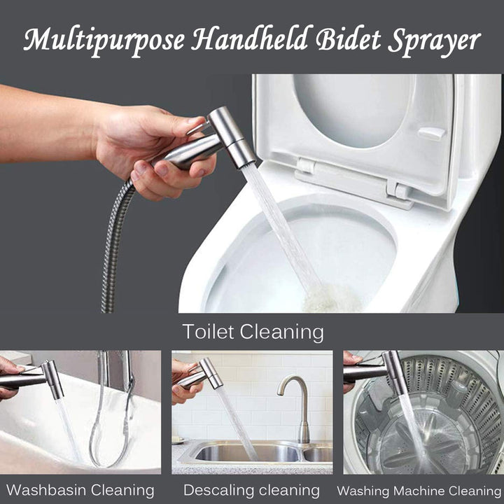 Frap Hand-Bidet-Sprüh-Set, gebürstetes Nickel, Duschkopf mit 150 cm Schlauch und Wandhalterung, 3er-