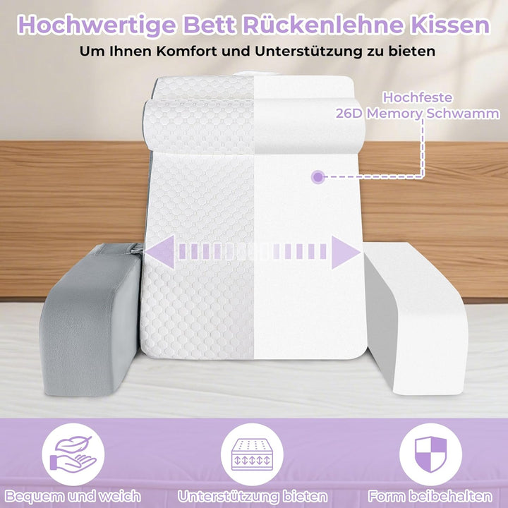 Babenest Gross Lesekissen Bett mit Abnehmbarer Nackenrolle &amp; Armlehne, Ergonomisches Rückenkissen Ko