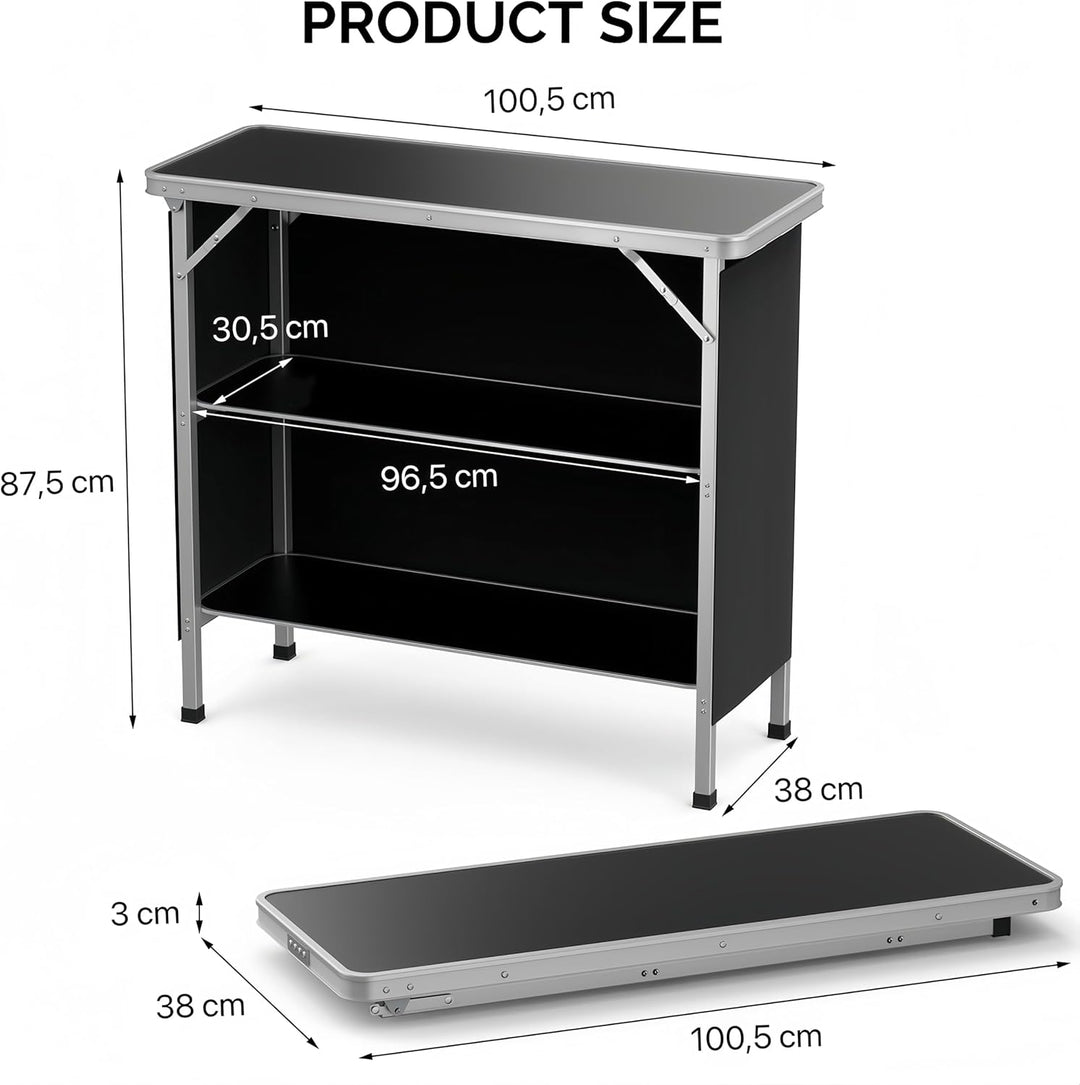 Bonnlo Campingtisch aus Aluminium, Klappbarer Outdoor Bartisch, Leicht & Tragbar, 2-stufige Ablage m