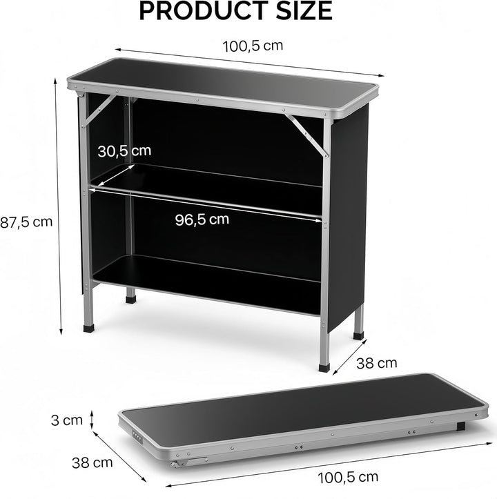 Bonnlo Campingtisch aus Aluminium, Klappbarer Outdoor Bartisch, Leicht & Tragbar, 2-stufige Ablage m