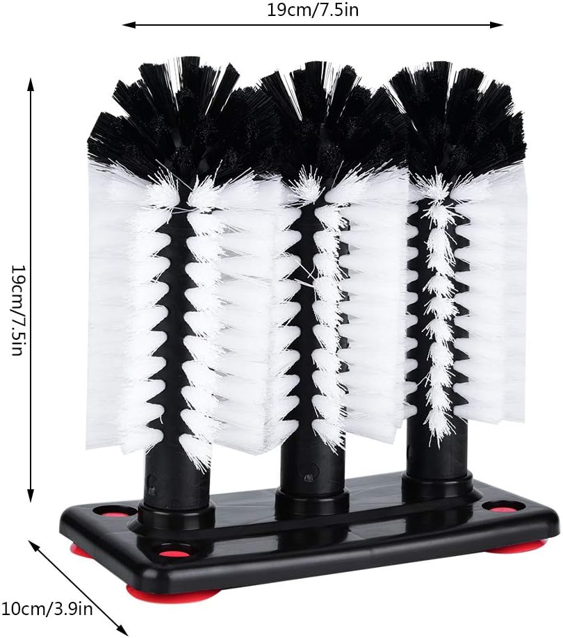 Dreifach-Glasbecher-Waschbürsten, 3 Bürsten Bar Glasbecher-Waschmaschine für Spüle mit Saugnapf-Basi