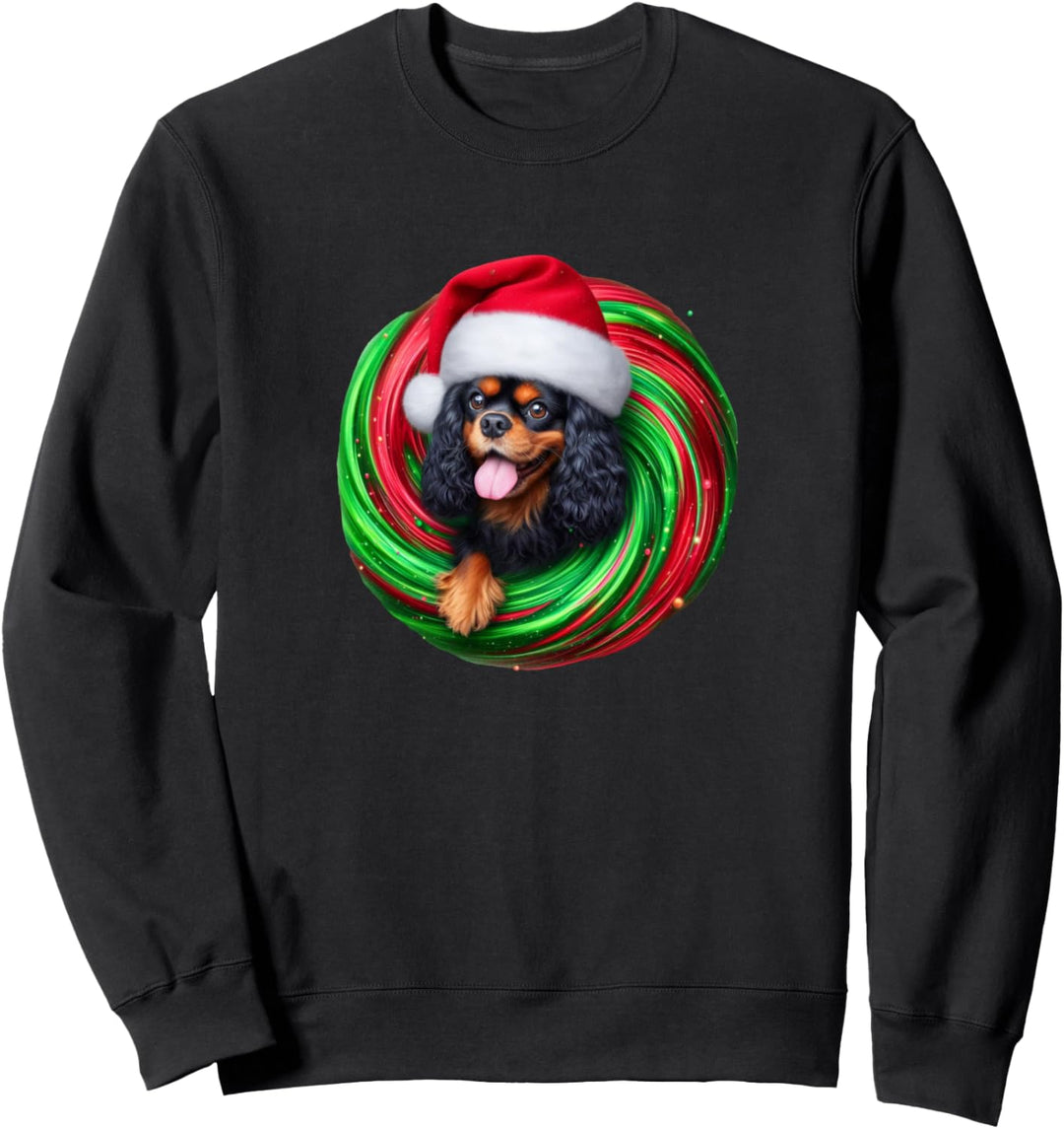 Cavalier King Charles Spaniel mit Weihnachtsmuster, schwarzbraun Sweatshirt