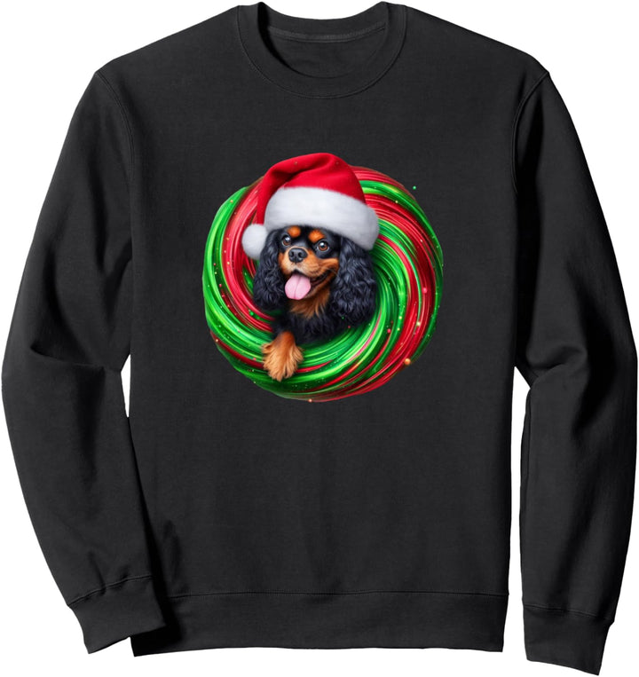 Cavalier King Charles Spaniel mit Weihnachtsmuster, schwarzbraun Sweatshirt