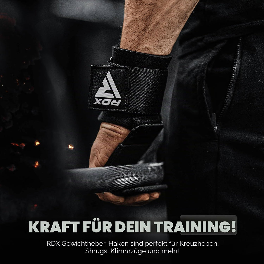RDX Zughilfen Haken Krafttraining, 8mm Gepolstert Handgelenkschutz, Profi Bodybuilding Gewichtheben