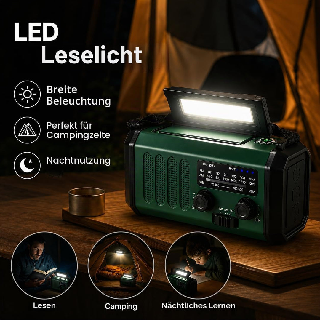 20000 mAh tragbares Notfall-Radio, SOS-Alarm, FM/AM-Radio mit Leselampe, Kompass, Kurbelgenerator un