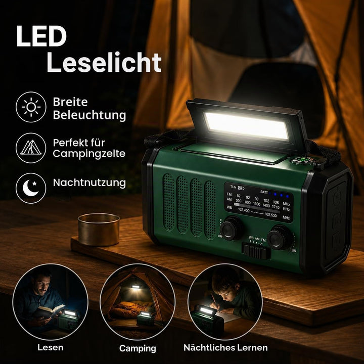 20000 mAh tragbares Notfall-Radio, SOS-Alarm, FM/AM-Radio mit Leselampe, Kompass, Kurbelgenerator un