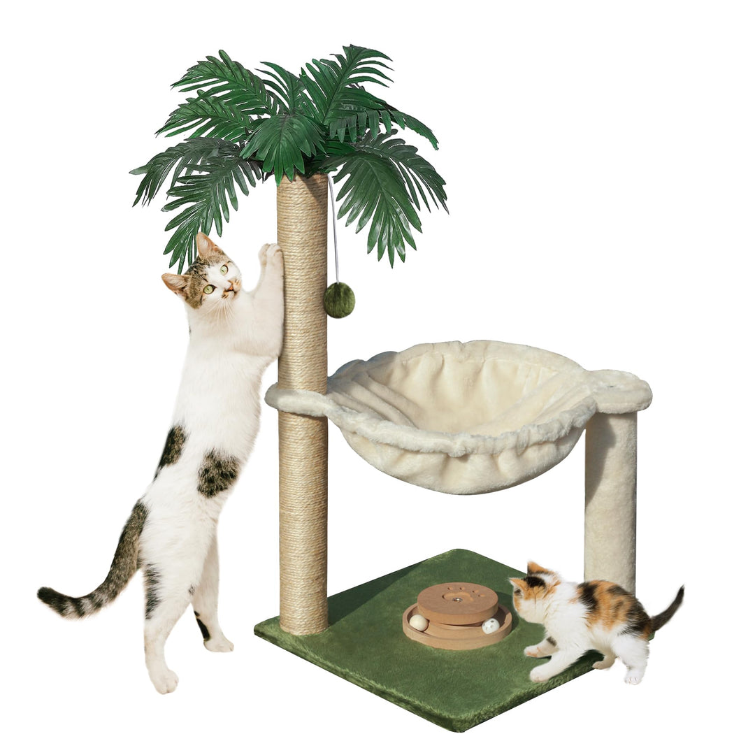 Fantasreen Katze Kratzbaum 70cm Kleiner Kratzbaum Turm mit Hängematte, Katzenspielzeug aus Holz inte
