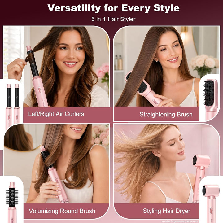 5 in 1 Warmluftbürste, Hairstyler Föhnbürste Volumen Lockenstab | Rundbürstenföhn, Warmluftbürste &amp;