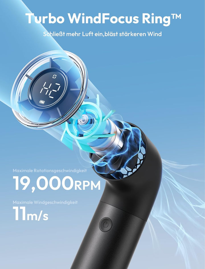 Aecooly Tragbarer Handventilator, Leistungsstarker Turbo-Lüfter mit 19000 U/min, Aero Pro, Bis zu 15