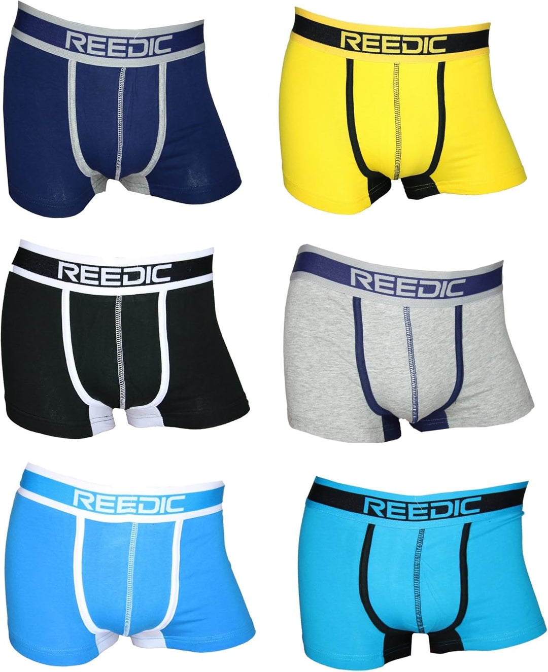 Herren Boxershorts Baumwolle 6er Pack, XXL Je 1x Dunkelblau, Gelb, Schwarz, Grau, Blau, Türkis