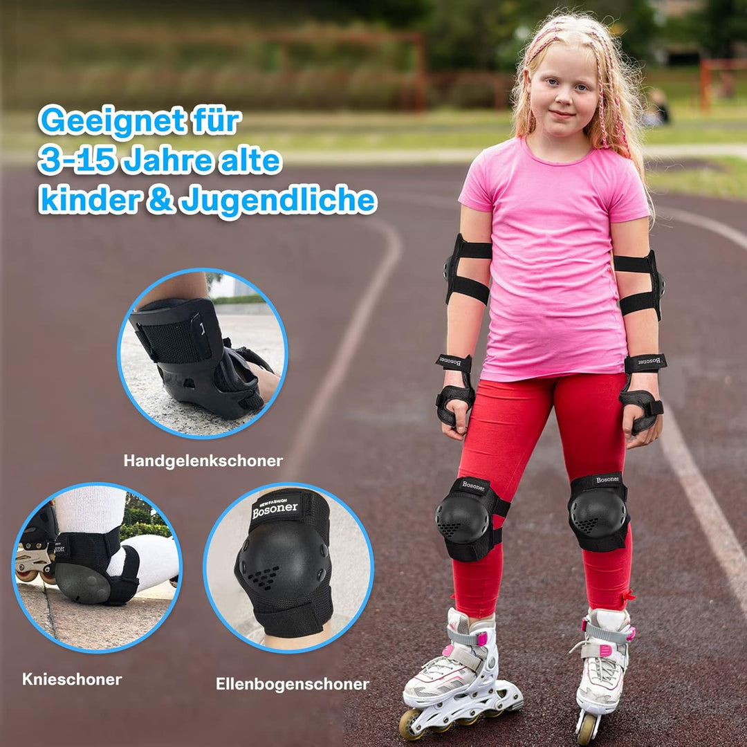 BOSONER Knieschoner Kinder Schoner Inliner Protektoren 6er Set Schützer Inliner Inline Skates Knie U