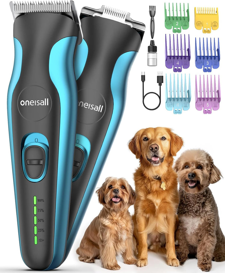 oneisall Leise Hundeschermaschine & Pfotentrimmer 2 in 1 Set, Profi Schermaschine Hund Katze für lan