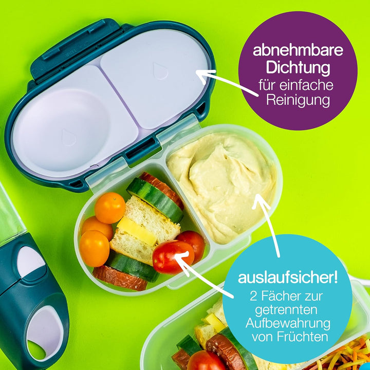 b.box Mini Brotdose für Kinder mit Fächern | Bento Box, 3 Fächer (2 Auslaufsicher) | Lunchbox für Ge