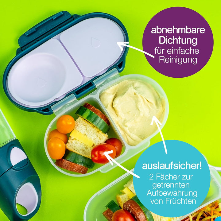 b.box Mini Brotdose für Kinder mit Fächern | Bento Box, 3 Fächer (2 Auslaufsicher) | Lunchbox für Ge