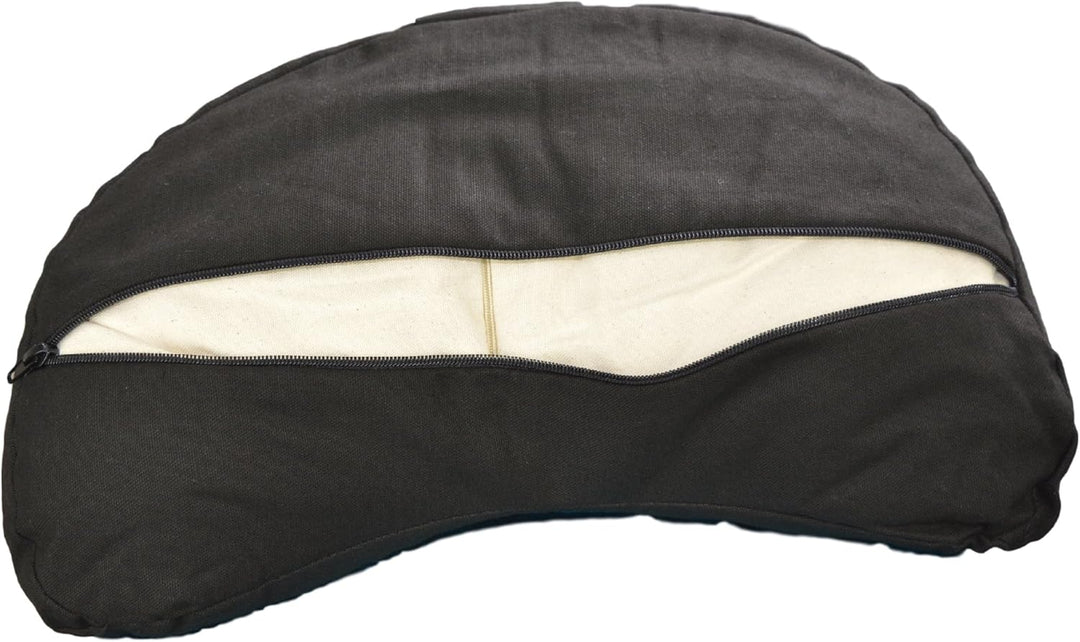 Yoga und Pilates Kissen Halbmond 100% Baumwolle Bezug (42 x 20 x 12 cm) Schwarz, Schwarz