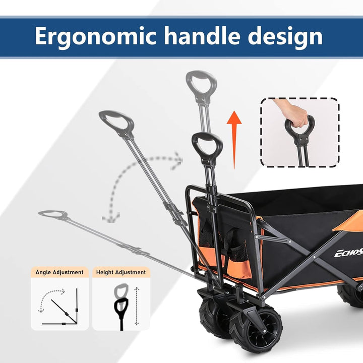 EchoSmile Bollerwagen Faltbar 200L 160KG, Handwagen Transportwagen Klappbar mit Verstellbarem Griff