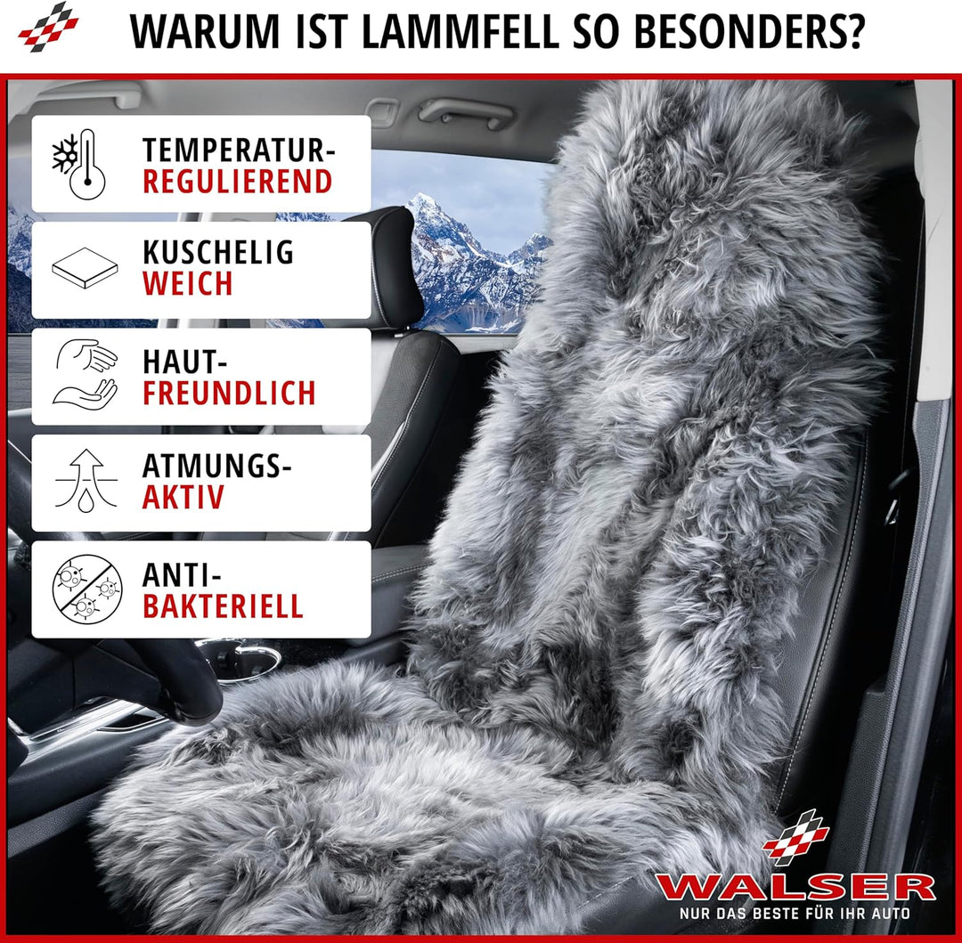 Walser Premium Lammfell Sitzauflage Marla, 100% Lammfell Autositz Sitzauflage mit 5cm Wollhöhe, Sitz
