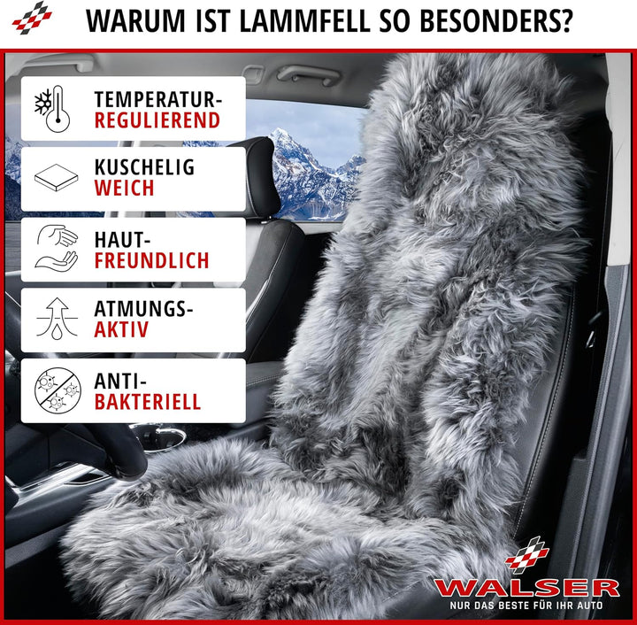 Walser Premium Lammfell Sitzauflage Marla, 100% Lammfell Autositz Sitzauflage mit 5cm Wollhöhe, Sitz