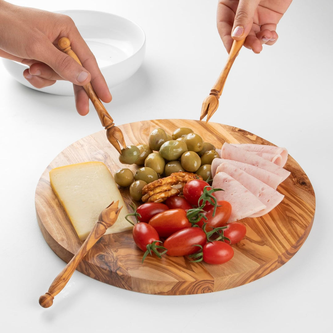 Handgefertigtes rundes Paddelbrett aus Olivenholz – gestreiftes Servierbrett für Käse, Brot und Vors