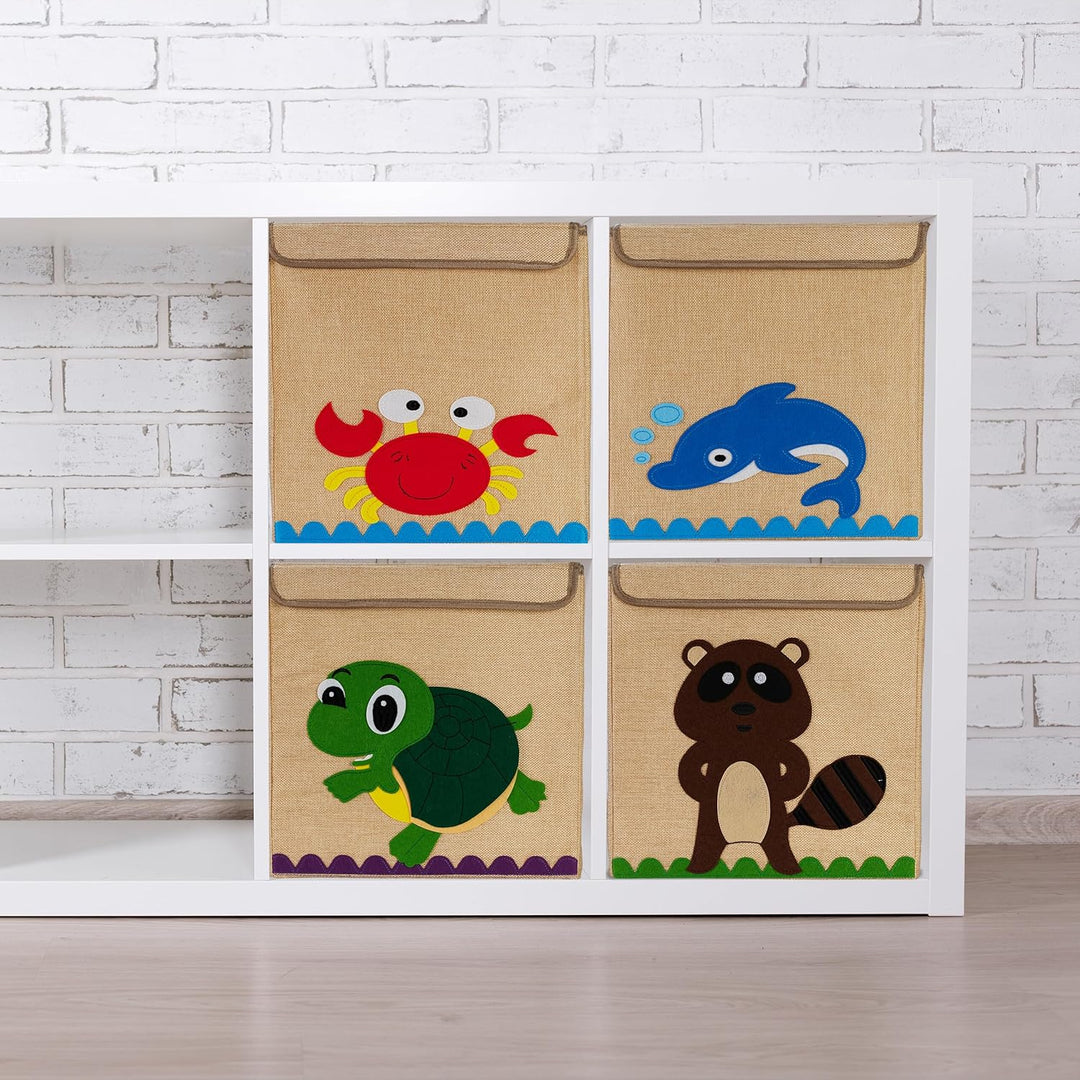 Relaxdays Aufbewahrungsbox, Biber-Motiv, Stoffbox für Kinder, faltbar, HBT: 33 x 33 x 33 cm, Spielze