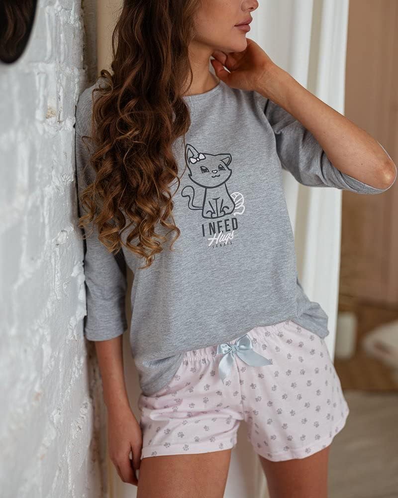 S& SENSIS charmantes Nachtwäsche-Set (Made in EU) aus angesagtem Shirt und koketten Shorts oder Lang