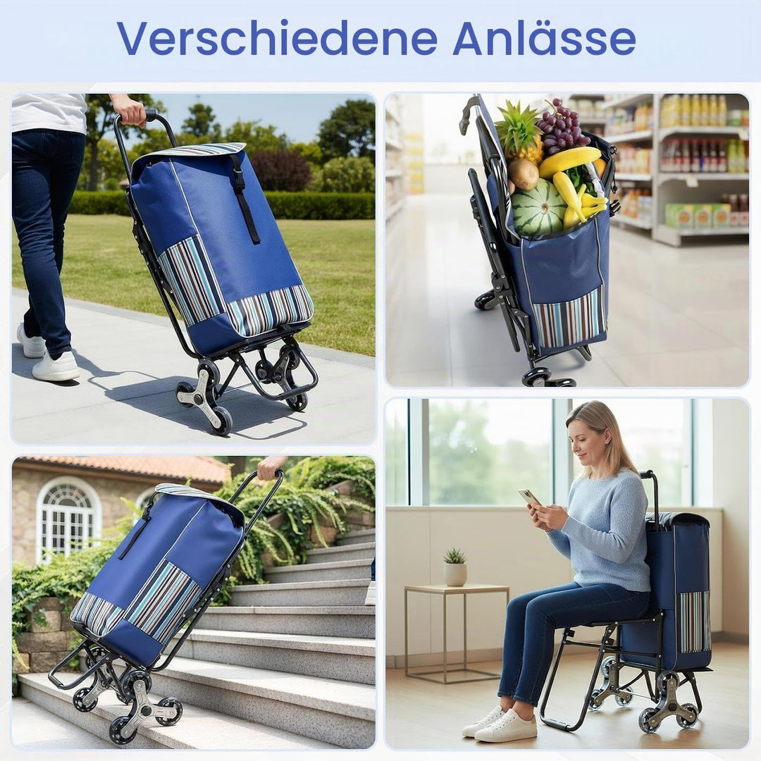 Teodute Shopping Trolley Stair Climber mit Klappsitz, 35L Capacity