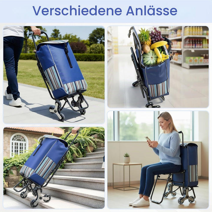 Teodute Shopping Trolley Stair Climber mit Klappsitz, 35L Capacity