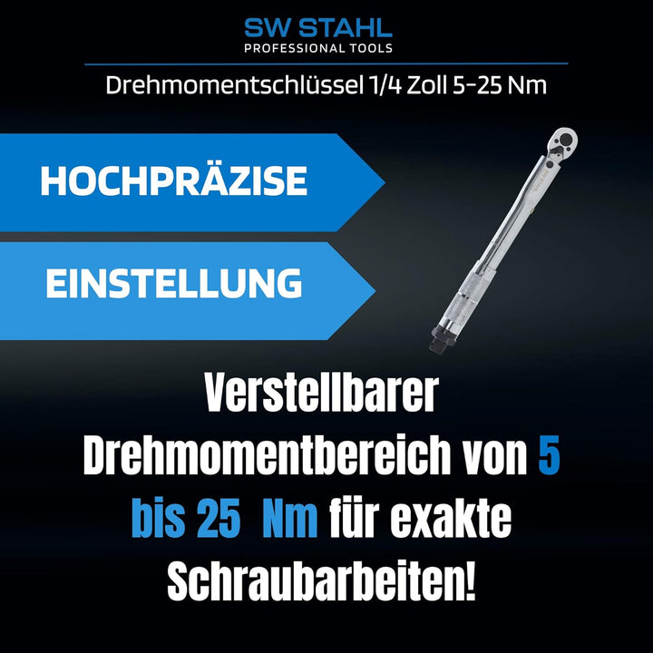 SW-Stahl 03920L Drehmomentschlüssel 1/4 Zoll 5-25 Nm I Rechtsanzug I 36 Zähne I für Fahrrad I Rennra