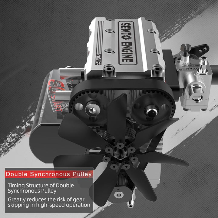 GUANYAN SEMTO Engine Mini Metall Motor mit Motor Starter Kit, Inline Zweizylinder Viertakt Nitro-Mot