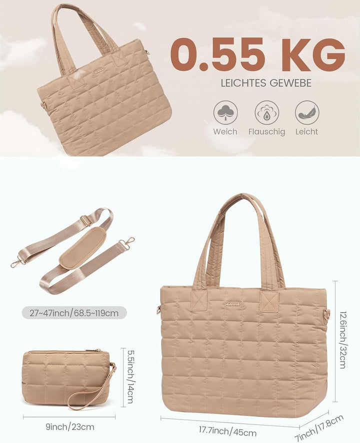 LOVEVOOK Laptoptasche Damen 15,6 Zoll，Laptop Handtasche Arbeitstasche Gross，Puffer Shopper Tasche Sc