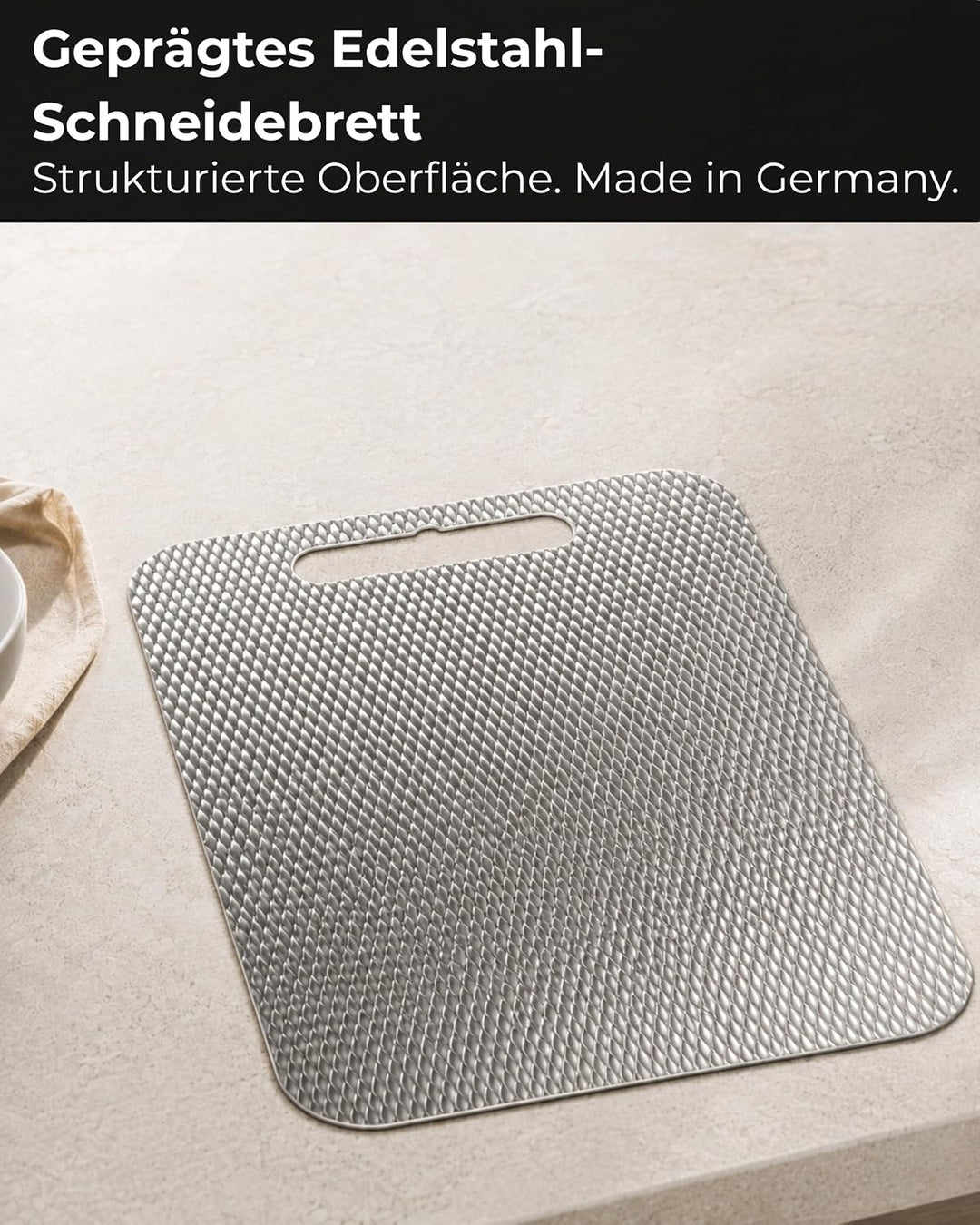 Premium Edelstahl Schneidebrett – Kratzarme Optik &amp; Spülmaschinengeeignet | Made in Germany, geprägt