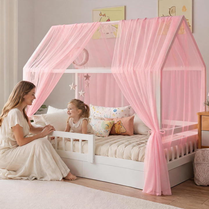 Hausbett Himmel Set, 2 Stück Betthimmel Hausbett, Leichter Atmbar Mailänder Gaze Himmelbett Vorhänge