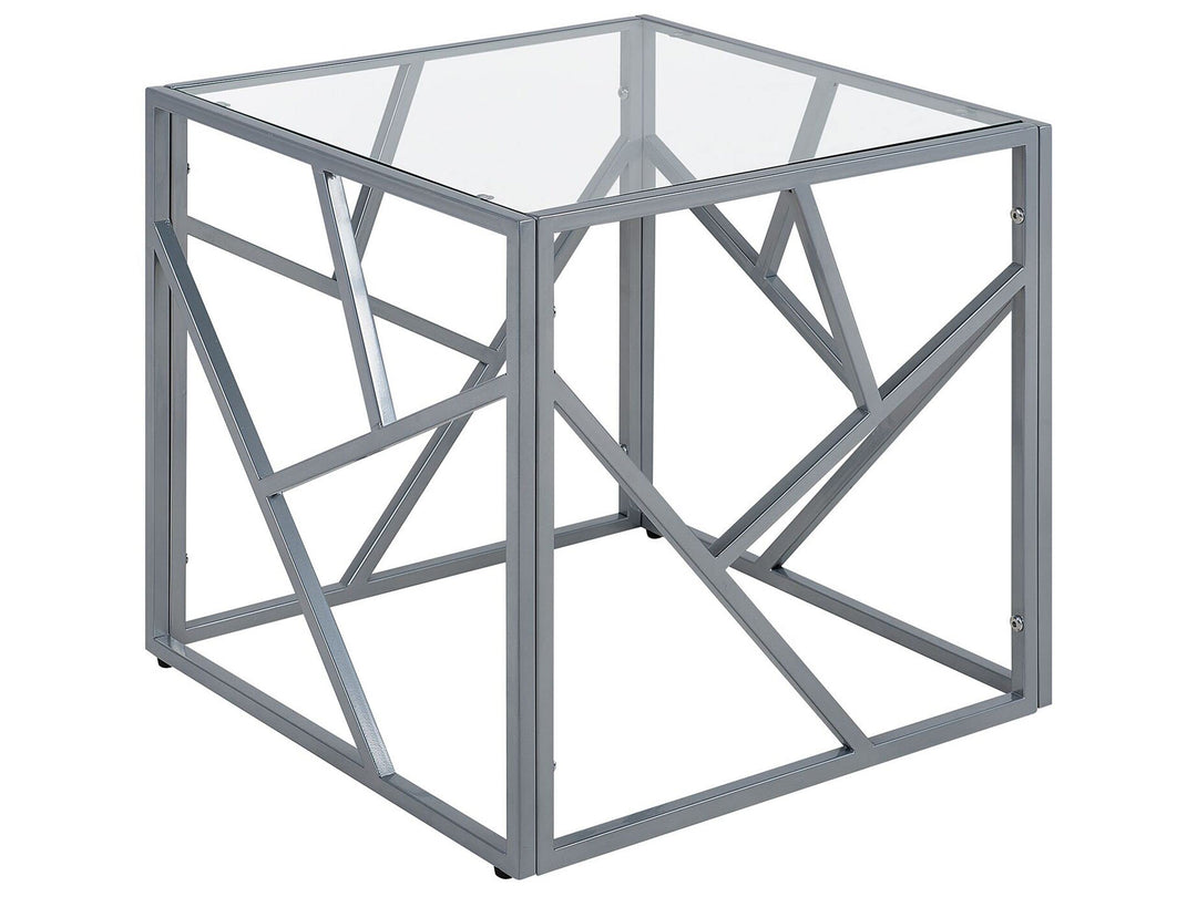 Quadratischer Beistelltisch industrielles Design Glas silber Orland