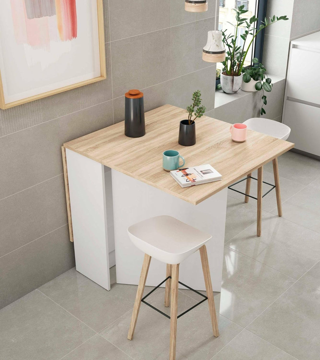 Dmora - Ausziehbarer Toledo-Tisch, klappbarer Esstisch mit klappbarer Platte, klappbarer Beistelltis