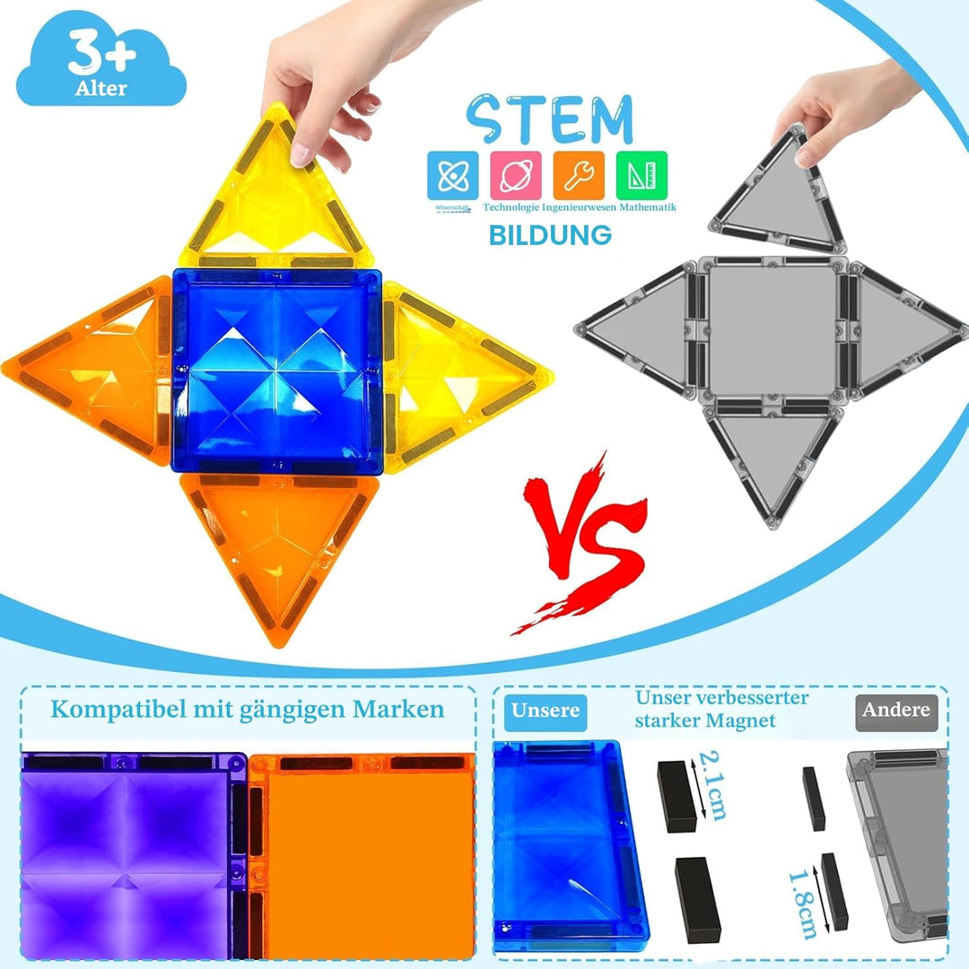 Magnetische Bausteine 60 Teile, Magnetbausteine Kinder Bauspielzeug Mit 1 Autos, Magnetic Tiles Lehr