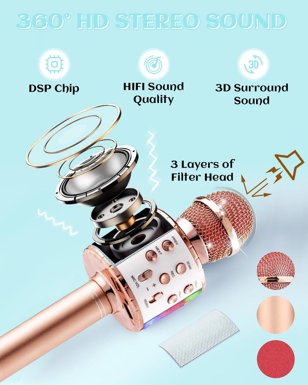 Drahtloses Bluetooth Mikrofon Karaoke Mit LED-Leuchten Tragbare Handheld Singen Karaoke Lautsprecher